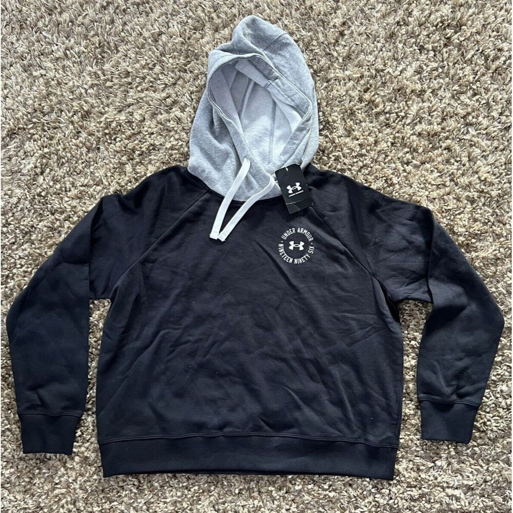 Under Armour Women's Rival Fleece CB Black w/Gray Hood Hoodie NWT Size Large